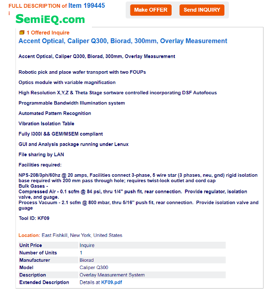 Nanometrics Caliper Q300 Overlay Measurement