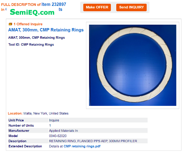 AMAT 0040-62020 CMP Retaining Rings, FLANGED PPS A